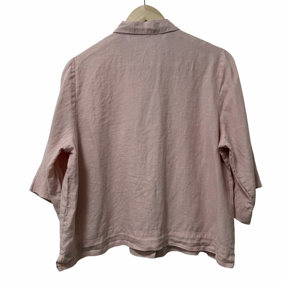 Eileen Fisher Organic Linen Button Up Boxy Top Size XS Pale Pink Coastal Beachy - Picture 3 of 6